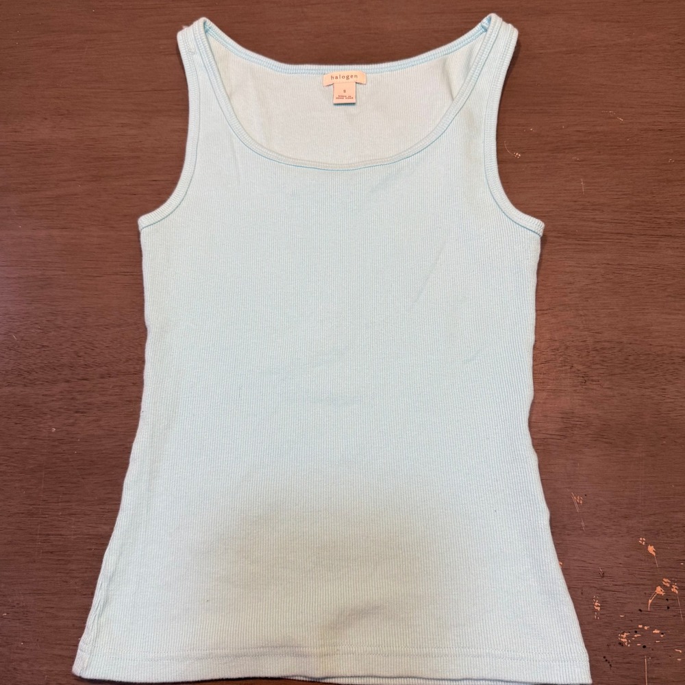 Halogen Womens Small Tank Top Sleeveless Knit Casual Basic‎ Top Light Blue